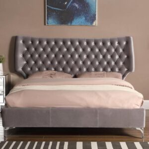 Aerfen Velvet Upholstered Double Bed In Grey