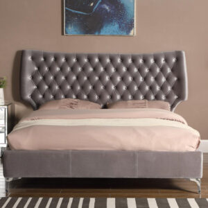 Aerfen Velvet Upholstered King Size Bed In Grey