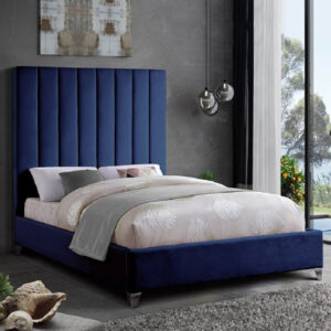 Aerostone Plush Velvet Upholstered Double Bed In Blue