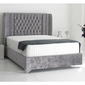 Alexandria Plush Velvet Upholstered Double Bed In Steel