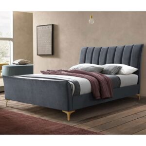 Clover Fabric King Size Bed In Grey Velvet