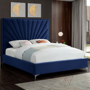 Einod Plush Velvet Upholstered Double Bed In Blue