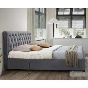 Marlow Fabric Storage King Size Bed In Grey Velvet