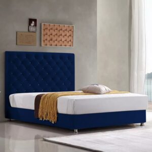 Martinsburg Plush Velvet Upholstered Double Bed In Blue