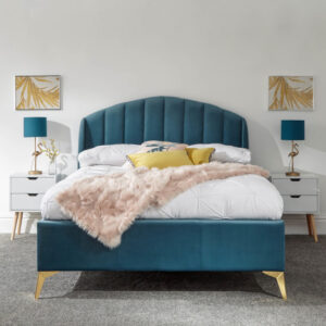 Pulford Velvet End Lift Storage Double Bed In Teal