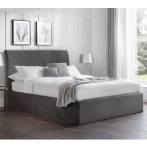 Sabine Quilted Storage Velvet Double Bed In Grey