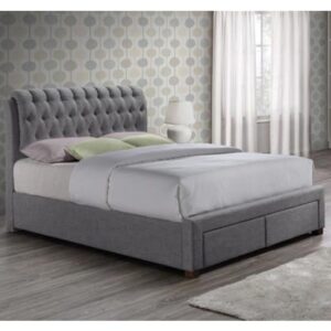 Valentino Fabric Double Bed In Grey With 2 Drawers