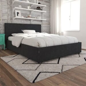Karik Linen Fabric King Size Bed With 4 Drawers In Dark Grey