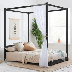 Darwin Four Poster Pine Wood Double Bed In Black