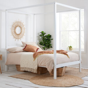 Mercia Pine Wood Four Poster Double Bed In White