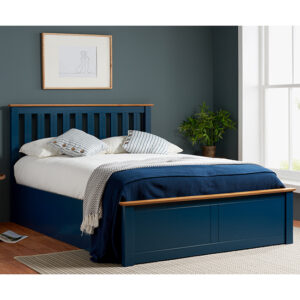 Phoenix Ottoman Rubberwood King Size Bed In Navy Blue