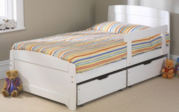 Friendship Mill Wooden Rainbow Kids Bed, Single Short, 2 Side Drawers, Blue, Matching Guard Rail