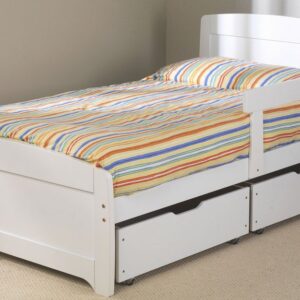 Friendship Mill Wooden Rainbow Kids Bed, Single Short, 2 Side Drawers, White, No Guard Rail