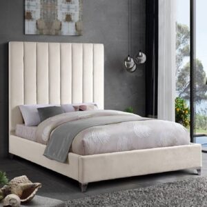 Aerostone Plush Velvet Upholstered King Size Bed In Cream