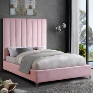 Aerostone Plush Velvet Upholstered King Size Bed In Pink