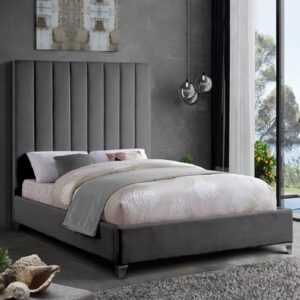 Aerostone Plush Velvet Upholstered Super King Size Bed In Steel