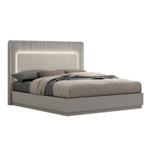 Canton Velvet Super King Size Ottoman Bed In Grey With LED