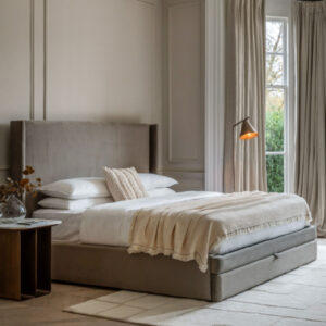 Hickory Velvet King Size Bed With 2 Drawers In Taupe