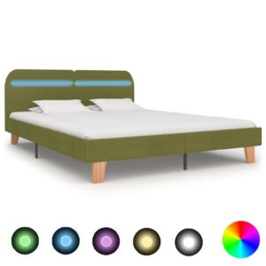 Alpharetta Fabric King Size Bed In Green With LED