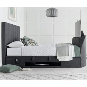 Milton Fabric Ottoman Storage Double TV Bed In Slate
