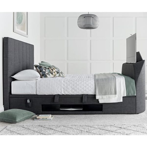 Milton Fabric Ottoman Storage Double TV Bed In Slate